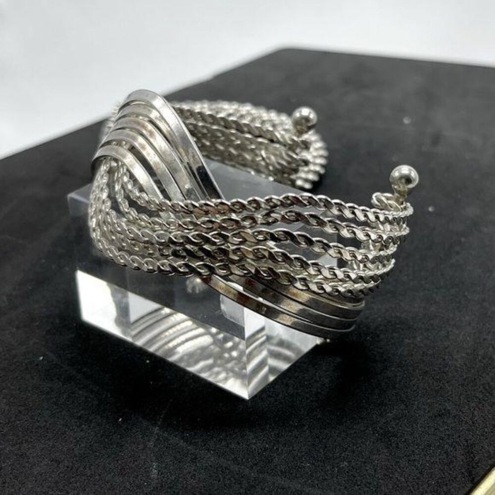 Unique Multi-Finish Silver Waves Cuff Bracelet - image 1